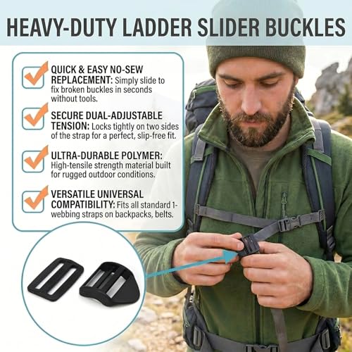 Ladder Lock Tri Glide Slide - Adjustable Strap Clips for Backpack/Gear Straps - Fits 3/4",1",1-1/4",1-1/2",2" Webbing - color: 4-pack for 2" Webbing