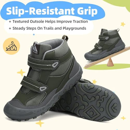 Mishansha Kids Water Resistant Hiking Boots, Boys Girls Anti Collision Anti-Skid Athletic Outdoor Adventure Trekking Shoes - color: Army Green/Gray, size: 8.5 Toddler