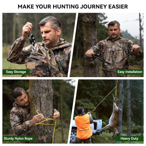 GearOZ Deer Hanger, Elk Hoist Pulley Lift System with Gambrel | Hunting Game Hanging Kit, 700lbs Loading, Deer Carcass/Butcher/Skinning, Gifts for Men/Hunter, Hunting Gear Accessories