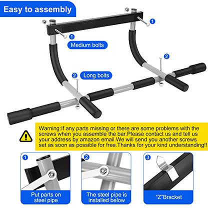 MOMODA Doorway Pull Up Bar, Home Gym Fitness Chin-Up Bar for Door Frame - color: Grey