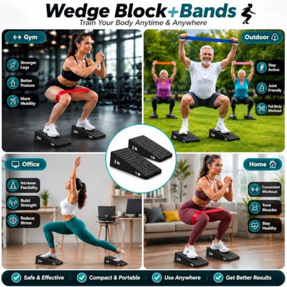 Squat Wedge Block, Non-Slip Adjustable Slant Board for Squats, 5 Bands | High-Density Rubber, Dual Heel Elevator, for Goblet Squats, Calf Raise Training & Deadlifts"