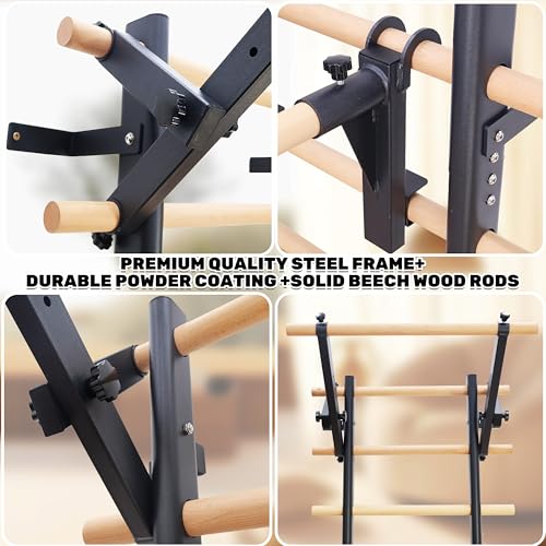 Stall Bars, Swedish Ladder for Adult and Kids, Wall Bar with Solid Beech Wood Rods, Durable Steel Frame, Adjustable Pull Up and Dip for Strength, Flexibility at Home Gym, Studio - color: Black