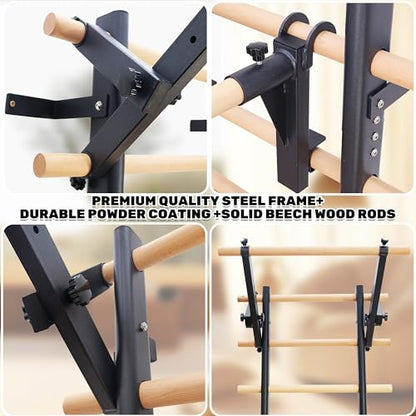 Stall Bars, Swedish Ladder for Adult and Kids, Wall Bar with Solid Beech Wood Rods, Durable Steel Frame, Adjustable Pull Up and Dip for Strength, Flexibility at Home Gym, Studio - color: Black