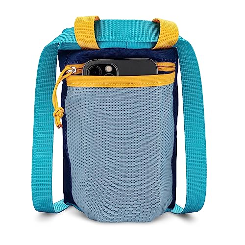 Classic Chalk Bag for Rock Climbing, Bouldering Chalk Bag Bucket with Quick-Clip Belt, Zippered Pockets and Pouch - Perfect Indoor/Outdoor Rock Climbing Gear Equipment - color: Powder Blue & Yellow