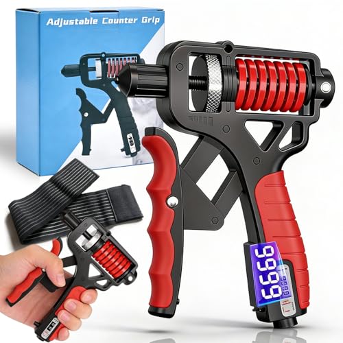 Adjustable Grip Strength Trainer, H Grip Hand Gripper Strengthener with Electronic Counter, 11-350 Lbs Resistance, Ergonomic Forearm Exerciser for Men Women, Fitness, Office Breaks and Gym - color: Red