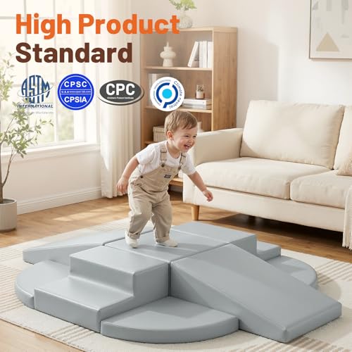 TODIBY 9-Piece Climbing Toys for Toddlers: Soft PU Leather Foam Blocks - Baby Climb and Crawl Activity Blocks - Kids Play Gym Equipment Indoor for Development(Grey) - style: Grey