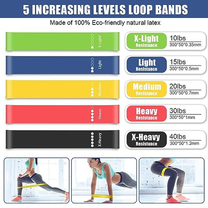 23Pcs Resistance Bands Set Workout Bands, 5 Stackable Exercise Bands with Handles, 5 Resistance Loop Bands, Jump Rope, Figure 8 Resistance Bands, Headband, Cooling Towel | 5 Exercise Bands with Handles, 5 Resistance Loop Bands, Jump Rope, Figure 8 Resista