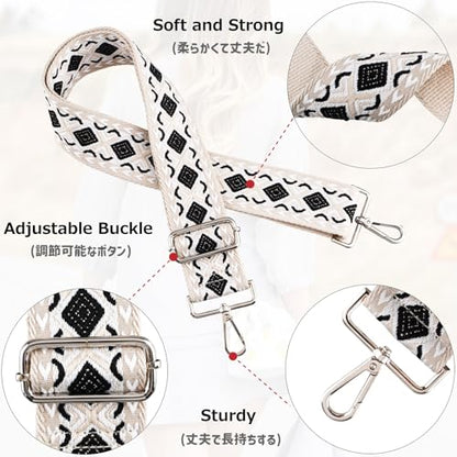 Wide Replacement Shoulder Strap Adjustable Crossbody Canvas Webbing for Messenger Bag Laptop Computer Bag - color: #3 - Khaki & Green Rhombus