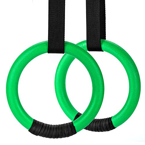 PACEARTH Gymnastic Rings 1100lbs Capacity with 14.76ft Adjustable Buckle Straps Pull Up Exercise Rings Non-Slip Rings for Home Gym Full Body Workout - color: Green
