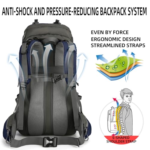 60L Hiking Backpack, Waterproof Camping Backpacking Backpack for Men Outdoor Climbing Daypack (Navy-Blue) - color: Navy-blue