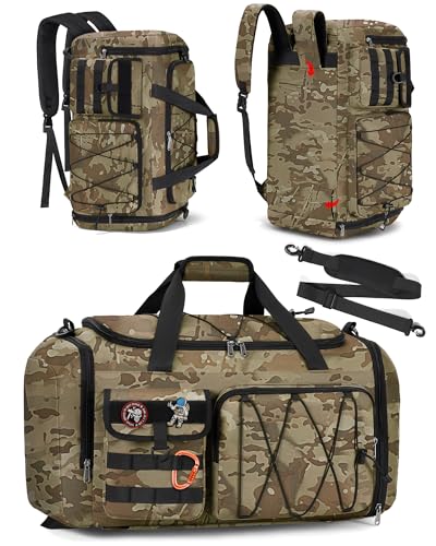 SDYSM Gym Bag for Men 45L Sports Duffel Bags 3-in-1 Travel Duffel Bag with Shoe Compartment, Gym Workout Backpack Carry On Weekender Bag Overnight Bag for Travel, KhakiCamouf - color: Khaki Camouf