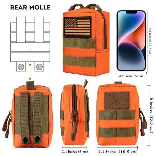 2 Pack Tactical Molle EDC Pouch Multi-Purpose Compact Pack Water-Resistant Utility Pouch with Flag Patch - color: Orange