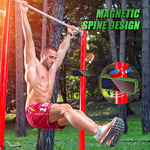 Portable Gym Workout Timer, Fitness Clock with The Rubber Case and Built-in Magnetic Spine, Large LED Digital Anti Vertigo Display, for Home Garage Schools (Black) - color: Green