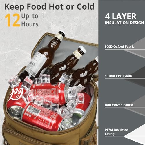 25L Insulated Cooler Backpack Water-Resistant Molle Cooler Bag for Camping | 25L Large Capacity Tactical Cooler Backpack Bag with Compartment Insulation Water-Resistant & Leakproof Durable & Comfortable - color: Brown