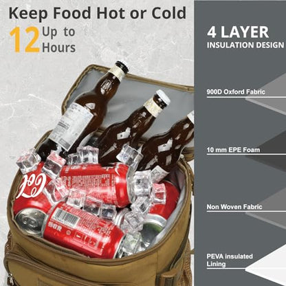 25L Insulated Cooler Backpack Water-Resistant Molle Cooler Bag for Camping | 25L Large Capacity Tactical Cooler Backpack Bag with Compartment Insulation Water-Resistant & Leakproof Durable & Comfortable - color: Brown
