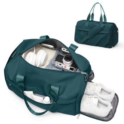 Gym Bag for Women Men with Shoe Compartment, Sport Duffel Bag, Waterproof Travel Weekender Overnight Carry on Bag for Yoga with Trolley Sleeve, Peacock Blue - color: A4-Peacock Blue