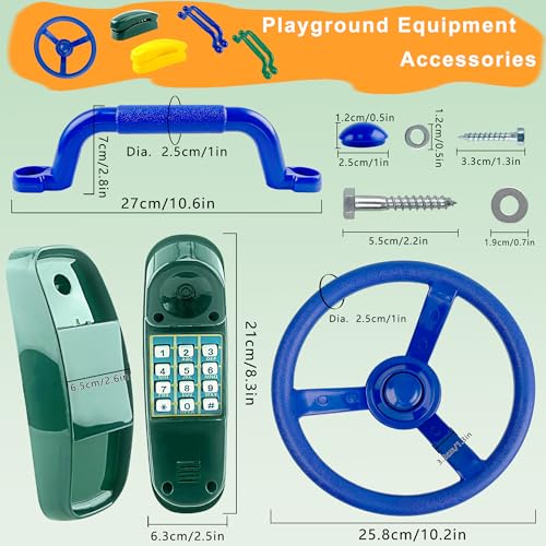 KINSPORY 17 Pack Playground Accessories for Kids - 10pc Colourful Rock Climbing Holds, 4pc Climbing Handles & Grips, 2pc Play Phones and Steering Wheel for Wooden Playset, Swing Set & Tree House