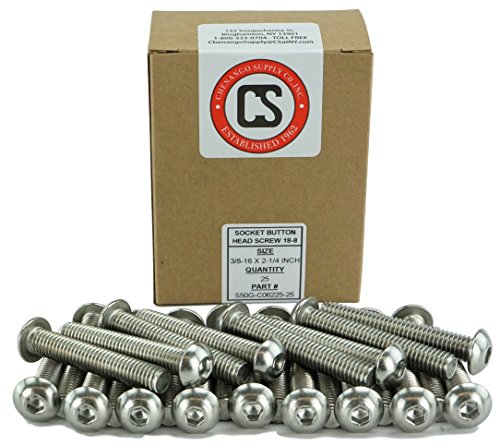 Chenango Supply 3/8-16 x 2-1/4" Stainless Socket Button Head Cap Screws | 18-8, Coarse Thread, Full Thread, Hex Drive, Corrosion-Resistant - size: 3/8-16 X 2-1/4