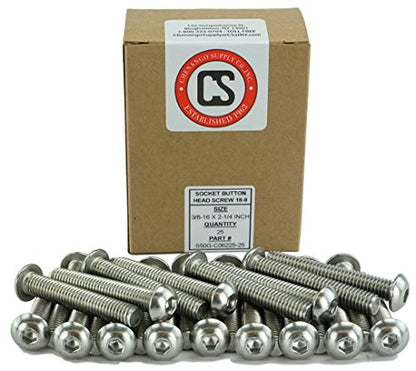 Chenango Supply 3/8-16 x 2-1/4" Stainless Socket Button Head Cap Screws | 18-8, Coarse Thread, Full Thread, Hex Drive, Corrosion-Resistant - size: 3/8-16 X 2-1/4