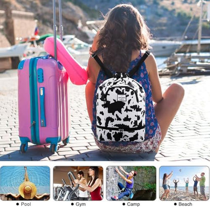 Dry Wet Drawstring Backpack with Shoe Compartment for Women Adjustable Gym Bag - color: Cow