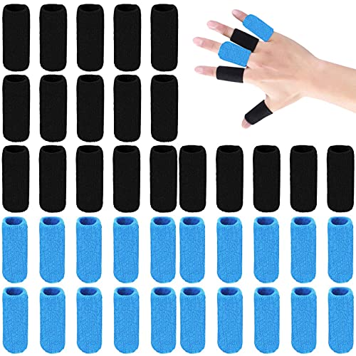 ELANE 40 PCS Finger Splint Finger Holster Thumb Brace Support Elastic Sleeves for Finger Support,Knuckle - color: black+skyblue
