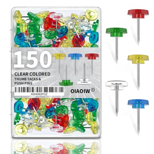150 PCS Colored Push Pins for Wall Thumb Tacks for Walls Flat thumbtacks Push pin for Bulletin Board Shadow Box Display Thumbtack for Cork Board (Clear Colored) - color: Clear Colored