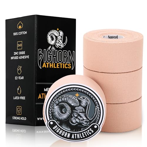 Bighorn Athletics Sports Tape 1.5-Inch x 45-Feet, 4 Rolls, Nude | Supports wrists & ankles in Volleyball, Football, Boxing, Gymnastics. EZ tear tape, Zinc oxide adhesive, peels off clean. - color: Nude, size: 1.5-Inch