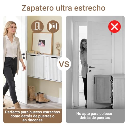 SoBuy Wall Mounted Slim Shoe Cabinet for Entryway, Narrow Shoe Rack Cabinet with 2 Flip Drawers, FSR204 (White) - color: White, size: Wall Mounted