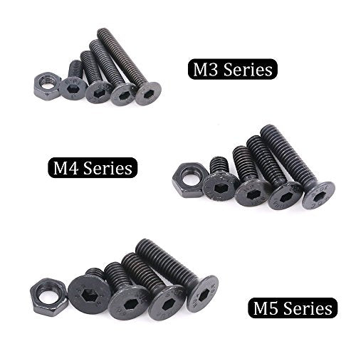 Hilitchi 460-Pcs M3 M4 M5 Hex Socket Flat Head Countersunk Bolts Screw Nut Assortment Kit - 10.9 Grade Alloy Steel - color: Flat Head Hex Socket