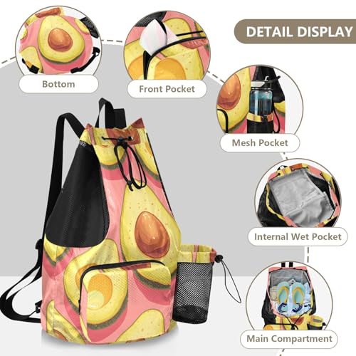 GuoChe Drawstring Backpacks Gym Swim Bag With Inside Pockets Pull String Bag Waterproof Cute Avocados Hot Blush - color: Cute Avocados Hot Blush