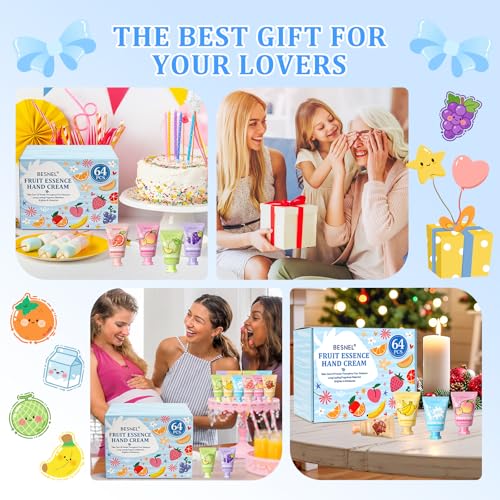 BESNEL 64 Pack Hand Cream Gift Set For Women, Teacher Appreciation Gifts, Mini Hand Lotion Travel Size in Bulk for Dry Cracked Hands, Graduation Gift, Birthday Gift, Bridesmaid Gift,Party Favors - size: 0.7 Fl Oz (Pack of 64)