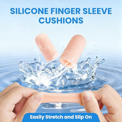 JUMPOW Gel Finger Cots Protectors, Silicone Finger Covers Caps Sleeves Flexible Shields for Fingertip Thumb Protection, Arthritis, Rubbing, Cracking, Hangnail & Pain Relief (Complexion, M+L, 16PCS) - style: Medium+Large
