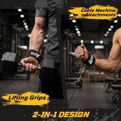 Weight Lifting Straps with D Rings, Leather Palm Grip, 7mm Wrist Support Padding, Adjustable Fit for Cable Machines & Free Weights