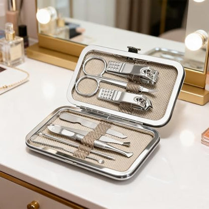 Travel Nail Kit – Manicure Set with Fingernail & Toenail Clippers, Stainless Steel Nail Tools in Travel Case, Portable Grooming Essentials for Men & Women (Beige) - color: Beige