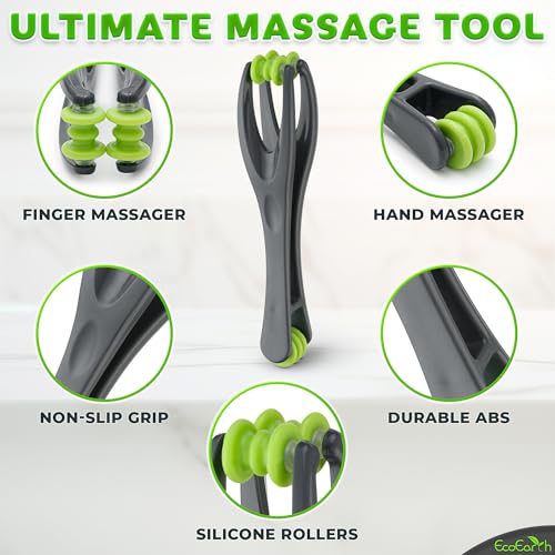 EcoEarth Finger & Hand Massager Set - 1 Dual-Sided Massage Roller, 6 Finger Massage Rings - Deep Tissue Comfort & Acupressure Therapy Tools for Arthritis, Carpal Tunnel, Stress & Pain Relief