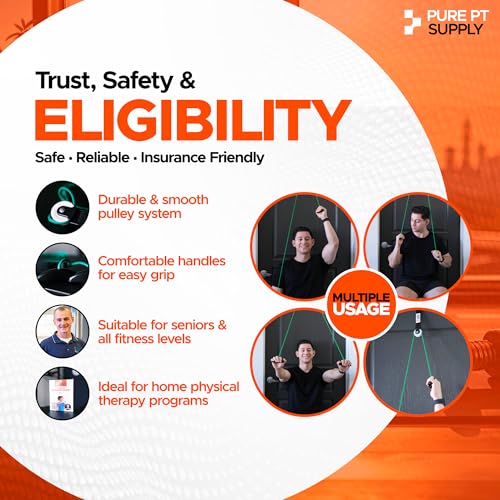 PurePT Premium Shoulder Pulley for Physical Therapy - Premium Nylon & Strong Handles | Free Expert-Guided Workouts | Over-the-Door Pulley for Shoulder Rehab | Easy Set-Up Pulleys for Shoulder Rehab