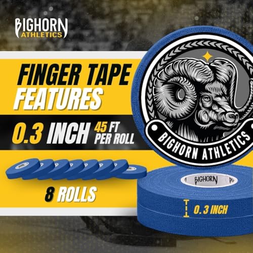 Bighorn Athletics Jiu Jitsu Finger Tape | Residue-Free Athletic Finger Tape for Sports & Injuries: Rock Climbing, Volleyball, Football, Basketball, Hands & Toes | 0.3-Inch x 45-feet, 8-Rolls, Blue | Residue-Free, For Sports & Injuries, Jiu Jitsu, Rock Cli