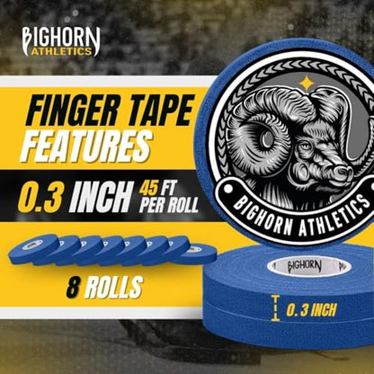 Bighorn Athletics Jiu Jitsu Finger Tape | Residue-Free Athletic Finger Tape for Sports & Injuries: Rock Climbing, Volleyball, Football, Basketball, Hands & Toes | 0.3-Inch x 45-feet, 8-Rolls, Blue | For Jiu Jitsu, Rock Climbing, Volleyball, Football, Hand