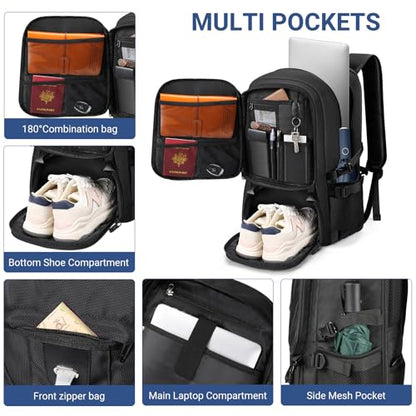 17.3 Inch Travel Laptop Backpack with Shoe Compartment,Water Resistant Anti Theft Bag with USB Charging Port,50L Backpacks Compartmentsfor Men Women