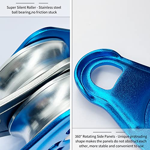 30kN Upgraded Rescue Double Pulley Sheave with Swing Plate,CE High Strength Pulley for Backyard Zipline, Climbing, Rock Rescue Lifting, Hauling, Fit Rope up to 13 mm/Holds Up to 6750lbs,Blue - color: Blue