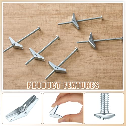 Yaocom 100 pcs 1/4'' x 5'' Toggle Bolts Butterfly Screws Anchors Heavy Duty Wall Anchors for Drywall with Wing Nuts for Hanging Heavy Objects on Drywall - size: 1/4" X 5"