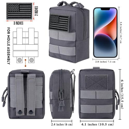 2 Pack Tactical Molle EDC Pouch Multi-Purpose Compact Pack Water-Resistant Utility Pouch with Flag Patch - color: Gray