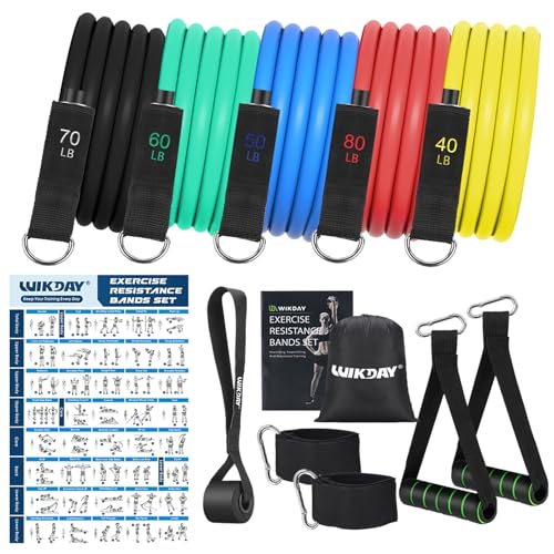 WIKDAY Exercise Resistance Bands with Handles for Working Out Workout Bands Set with Door Anchor for Physical Therapy, Yoga, Pilates - color: Multicolor, size: Extra Heavy (40-300lb)