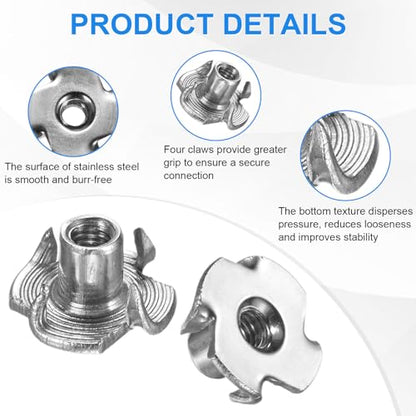 M METERXITY 10-Pack M4x7.8mm T-nut, 4-Pronged Tee Nut Threaded Insert | Stainless Steel, for Wood, Rock Climbing Holds, Furniture, Corrosion Resistant Fasteners - size: M4x7.8mm