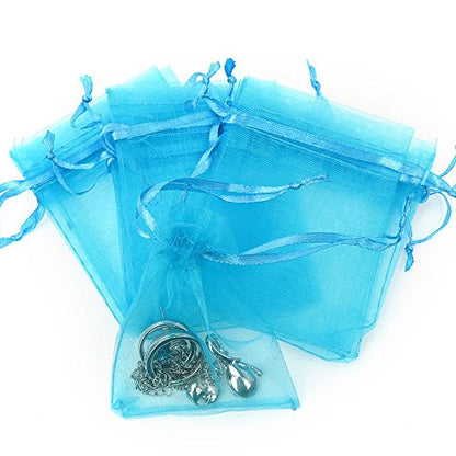 Boshen 100/200PCS Organza Gift Candy Sheer Bags Mesh Jewelry Pouches Drawstring Bulk for Wedding Party Favors Christmas (5" X 7"(200PCS), Teal Blue) - color: Blue-5" X 7"(200PCS)