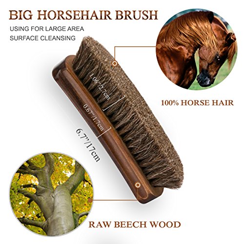 TAKAVU Shoe Shine Kit 4pcs, 100% Horse Hair, Polish & Crepe Suede Brush | HorseHair Shoe Cleaning Brushes, Polish Applicator Dauber & Buffing Cloth, Leather Care for Boots, Dress Shoes & Bags