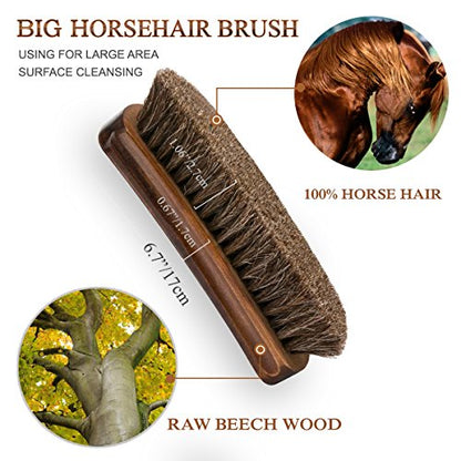 TAKAVU Shoe Shine Kit 4pcs, 100% Horse Hair, Polish & Crepe Suede Brush | HorseHair Shoe Cleaning Brushes, Polish Applicator Dauber & Buffing Cloth, Leather Care for Boots, Dress Shoes & Bags