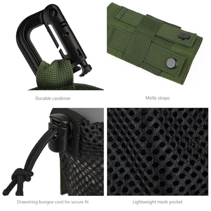 BASSDASH Tactical Molle Water Bottle Pouch with Carabiner Foldable Mesh Holder Bag for Travel Fishing Hunting Hiking Outdoor Activities - color: Army Green with Upgraded Molle Straps