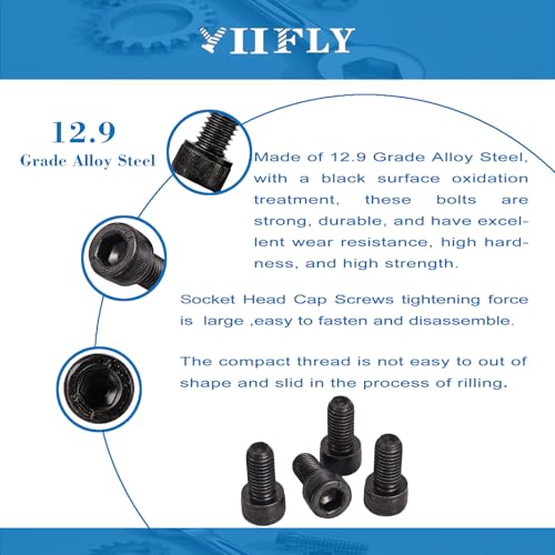 M6-1.0 Socket Head Cap Screws - 8/10/12/16/20mm Length Kit, 12.9 Grade Alloy Steel, Allen Drive, Black Oxide Finish, Full Thread, 50-Piece Set - size: 12.9-Socket-M6-8-20mm