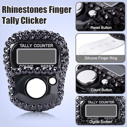 Simgoing Electronic Finger Clicker Counter, Rhinestones Tally Tasbeeh Counter Gifts for Prayer Islamic Golf Counting Goods Lap Knitting Bling Accessories - color: Black